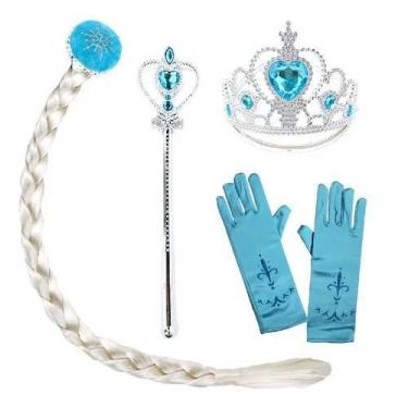Imagem de Kit Elsa Frozen Fantasia Trança Coroa Luvas Varinha - XF