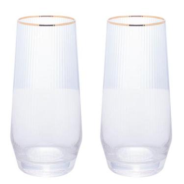Imagem de Conjunto C/ 2 Copos Alto Vidro Borda Dourada Lines Wolff