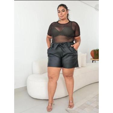 Imagem de Shorts material sintético Preto Plus Size - Stillo Modas, Preto, G1