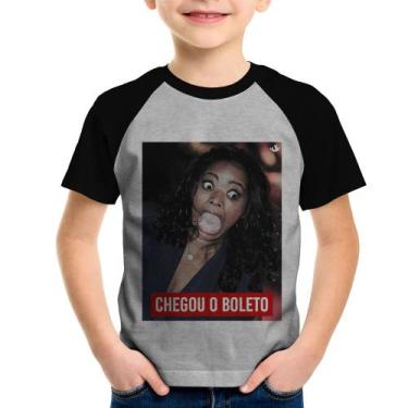 Imagem de Camiseta Raglan Infantil Chegou o boleto - Foca na Moda, Cinza, Preto,