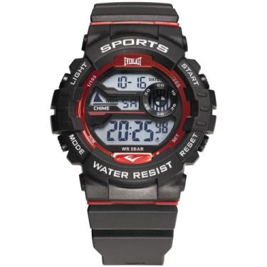 Imagem de Relógio Everlast Masculino Digital A Prova D'Agua Moderno, Preto/Verme