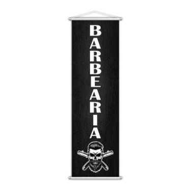 Imagem de Banner Barbearia Barbeiro Barba Caveira Serviço 100x30cm - PlimShop
