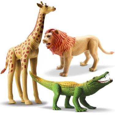 Imagem de 3 Unids Brinquedo Animal Realista Vinil Girafa Leão Crocodil - Silmar