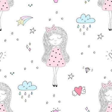 Imagem de Papel de Parede Decorativo Baby Cute Garotinha na Chuva Desenho 3,0m -
