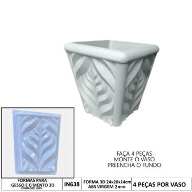 Imagem de Forma 3d Mini Vaso Folha 24,5x20x14cm Abs 2mm Molde para gesso Ou Cime