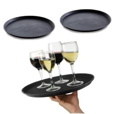 Imagem de Kit 03 Bandeja Redonda Antiderrapante Garçom Servir 40cm - Kehome