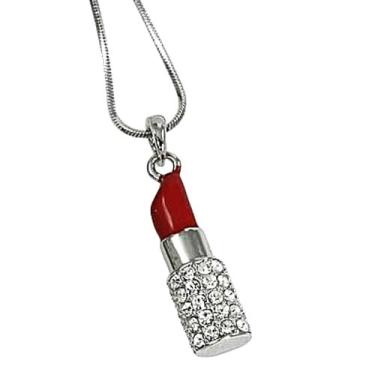Imagem de DianaL Boutique Pingente 3D de batom vermelho cristal visual designer e colar de 45,7 cm em caixa de presente joias modernas, Cristal