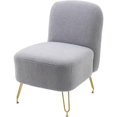 Imagem de yoyomax Sofá Boucle, cadeira estofada de leitura de lazer com acento moderno para sala de estar e maquiagem/quarto, criança, cinza