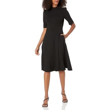 Imagem de Donna Morgan Vestido feminino de crepe com gola redonda e rodado, trabalho, escritório, mesa para jantar, convidada, Preto, 36