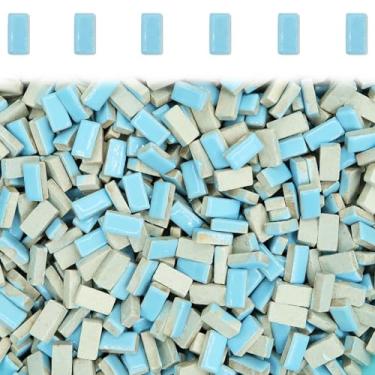 Imagem de Azulejos de mosaico azul claro para artesanato, azulejos retangulares de mosaico colorido manchado peças de cerâmica para artesanato para suprimentos de fabricação de mosaicos - 100 peças