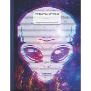 Imagem de Composition NoteBook : Alien Glitch Galaxy | 8.5 x 11 In | 110 Pages College Ruled College Writing Notes School Supplies Gift Birthday Cute Earth Galaxy Teachers Adults
