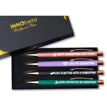 Imagem de InnoBeta Doberman Pinscher, presentes para mães de cachorro para mulheres, conjunto de 4 canetas esferográficas, presentes para amantes de cães para o dia das mães, Natal, aniversário - Doberman