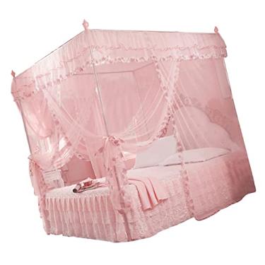 Imagem de Princesa de Luxo 3 Aberturas Laterais Pós Cama Cortina Dossel Rede Mosquiteiro Cama para Senhoras Quarto Rosa 150 * 200 * 200 Cm (150 * 200 * 200)