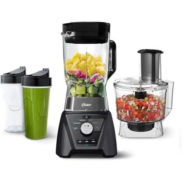 Imagem de Oster combinação de liquidificador e processador de alimentos com 3 configurações para smoothies, shakes e picar alimentos, inclui 2 xícaras e tampas de 24 onças, cinza carbono