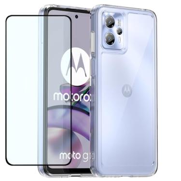 Imagem de HTXWXJC Capa para Moto G23, Motorola G13, XT2331 XT2333 Capa com protetor de tela, capa rígida de policarbonato transparente à prova de choque fina para Motorola Moto G23 Crystal Clear