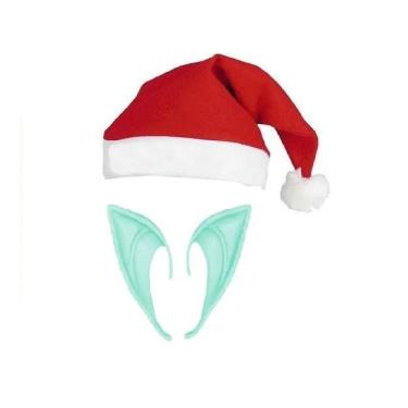 Imagem de Kit Orelhas Duende Elfo Verde Neon Com Gorro De Papai Noel