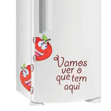 Imagem de Adesivo de Geladeira Vamos ver o que tem aqui Maçãs Felizes