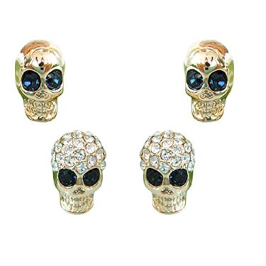 Imagem de Navachi Brincos AZ1013 de esqueleto com tema de Halloween banhado a ouro 18 k para mulheres, meninas e crianças, Metal Cristal, Cristal