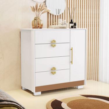 Imagem de Cômoda Sapateira Santos 1 Porta 4 Gavetas Branco/Camarim - Pnr Móveis