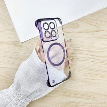 Imagem de Capa de celular transparente magnética sem moldura revestida para Xiaomi Mi 14 13 12S Ultra 12 Pro 12X 14U 14P Proteção de câmera, roxa, para Xiaomi 14 Ultra