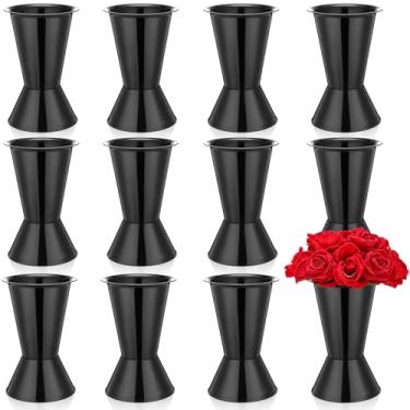 Imagem de Beeveer Pacote com 12 balde de flores de plástico de 29 cm de altura, vaso de cone, com base para flores de corte, baldes multiusos para porta-buquê de flores, decorações centrais para casamento em