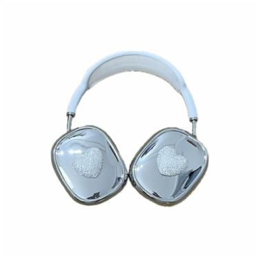 Imagem de Capa de fone de ouvido prateada chapeada para AirPods Max, design fofo engraçado com estampa de coração de amor pérola brilhante para meninas e mulheres, capa protetora de fone de ouvido compatível