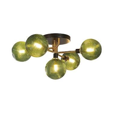 Imagem de Qepeety Luminária De Teto De Vidro, Lustre Preto E Dourado De Meados Do Século, Abajur De Vidro Listrado Verde, Luminária De Teto Embutida De Vidro Vintage Para Mesa De Jantar De Quarto, 5 Luzes