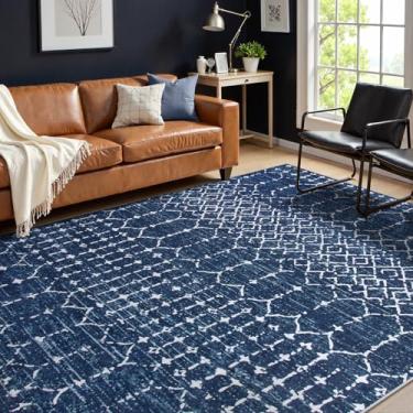 Imagem de Lahome Tapete marroquino para sala de estar, 22 x 30,5 cm, antiderrapante, lavável, ultrafino, macio, tapete de grande área, estampa geométrica, resistente a manchas para quarto, sala de jantar, azul