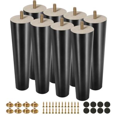 Imagem de FoDau770 Pernas de móveis de madeira de borracha preta, 20 cm, pés de madeira afunilados retos de meados do século, conjunto de 8, pés de móveis UNC de 5/40.6 cm para armário, sofá, cômoda, cadeira