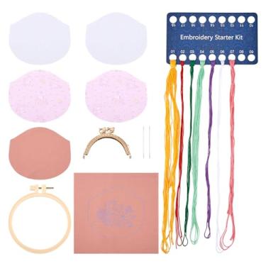 Imagem de Craftdady Kit de bolsa de bordado faça você mesmo, bolsa de moedas com estampa de flores, kit de bordado, carteira de costura, projetos de artesanato, bolsa, carteira, bolsa de mão, kit de ponto cruz