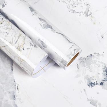 Imagem de EaseStick Papel de parede de mármore branco Spruce 39,9 cm x 1,198 cm papel de contato de bancada de mármore autoadesivo para cozinha à prova d'água removível granito brilhante papel de contato branco
