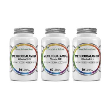Imagem de Kit 3x Suplemento Vitamina B12 Metilcobalamina 60 cápsulas Flora Nativ