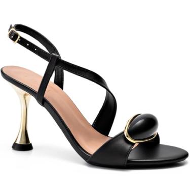 Imagem de Sandália Feminina Lumiss Salto Fino Alto Metalizado Enfeite preto37