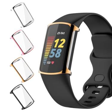 Imagem de Watbro Pacote com 4 protetores de tela compatíveis com Fitbit Charge 6/5, TPU macio, ultrafino, capa de rosto inteiro, capa protetora completa, acessórios para smartwatch Charge 6 5 - rosa/ouro