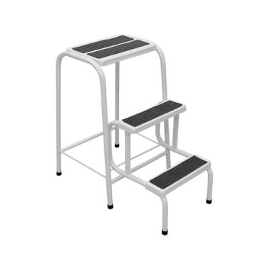 Imagem de Banqueta Dobrável Escada De Aço 3 Degraus Escadinha De Apoio Leve E Fo