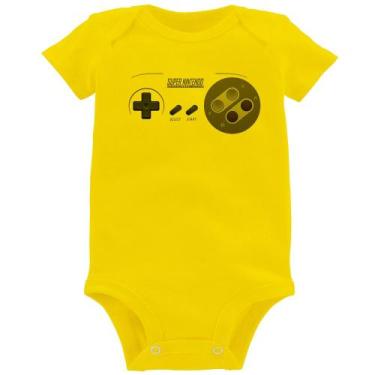 Imagem de Body Bebê Super Nintendo SNES Gamepad - Foca na Moda, Amarelo, G