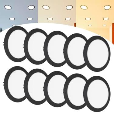 Imagem de Kit 10 Painel Plafon Led 25w Embutir Redondo Preto Bivolt (Branco Quente)