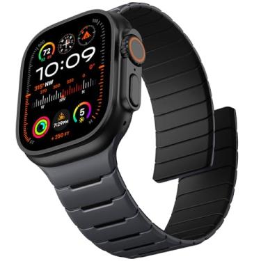 Imagem de Easuny Pulseira magnética esportiva compatível com Apple Watch Ultra 3/2/Ultra, 49 mm, 46 mm, 45 mm, 44 mm e 42 mm, pulseira de silicone à prova d'água para iWatch séries 11, 10, SE, 9, 8, 7, 6, 5, 4