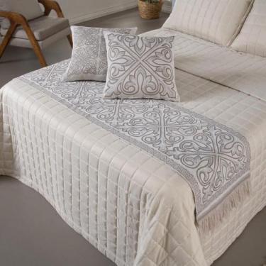 Imagem de Kit Peseira de Cama Queen com Almofadas Estampa Grega - 5 Peças - Casa
