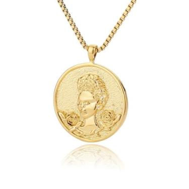Imagem de Medalha Hecate Kahlo Artista 18K Colar Banhado A Ouro,Moeda Medalhão Rainha Colar Para Mulheres