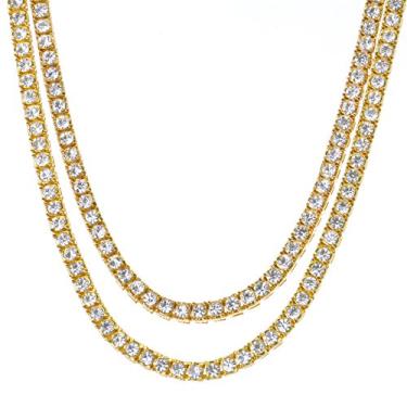 Imagem de Conjunto masculino hip hop de diamante criado em laboratório 4 mm 2 conjunto de 50,8 cm + 56 cm corrente de tênis, Strass Ouro, Diamante