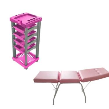 Imagem de Kit maca 3 Posições Rosa + Carrinho Estética Salão Estúdio - HENVIFER