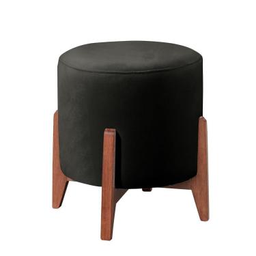 Imagem de Puff Banqueta Thor Luxo Madeira Maciça Castellar Móbile Corino Preto
