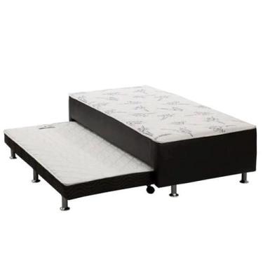 Imagem de Cama Box Conjugada Solteiro Corino Nero Preto D28 Ortobom c/ Cama Auxiliar