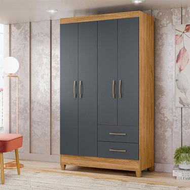 Imagem de Guarda Roupa Solteiro Ambiente Chile 4 Portas Freijó Cinza - Moval