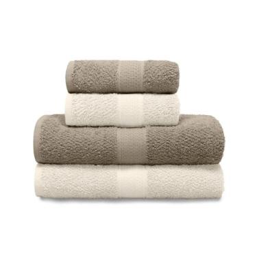Imagem de Kit Toalha Banho e Rosto 4 Peças Marfim/Khaki 100 Algodão Fio Penteado