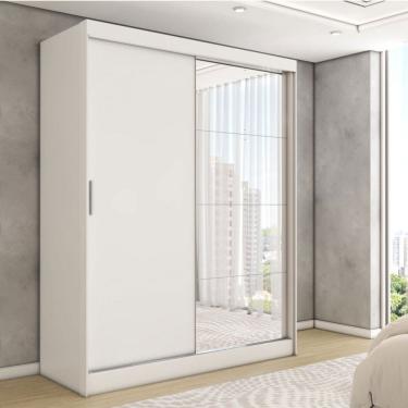 Imagem de Guarda-Roupa Solteiro Vulcan 2 Portas 4 Gavetas com Espelho 100% Mdf Branco - Panorama Móveis