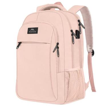 Imagem de Mochila para laptop MATEIN 15,6" com porta USB resistente à água rosa