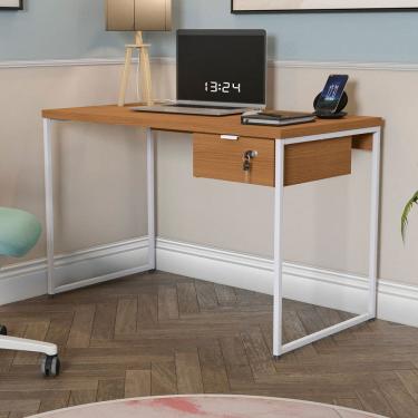 Imagem de Mesa Escrivaninha Leone 118 Cm 1 Gaveta Canela/Branco - Kappesberg