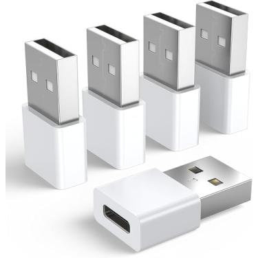 Imagem de Pacote com 5 adaptadores USB para USBC, adaptador USB para carregador de iPhone 16/15, iPhone 16/15/14/13/12 Pro Max Plus, iPad 9/10 Air 5 Mini 6, carro, Samsung S24 S23 S22 Plus Ultra etc.
